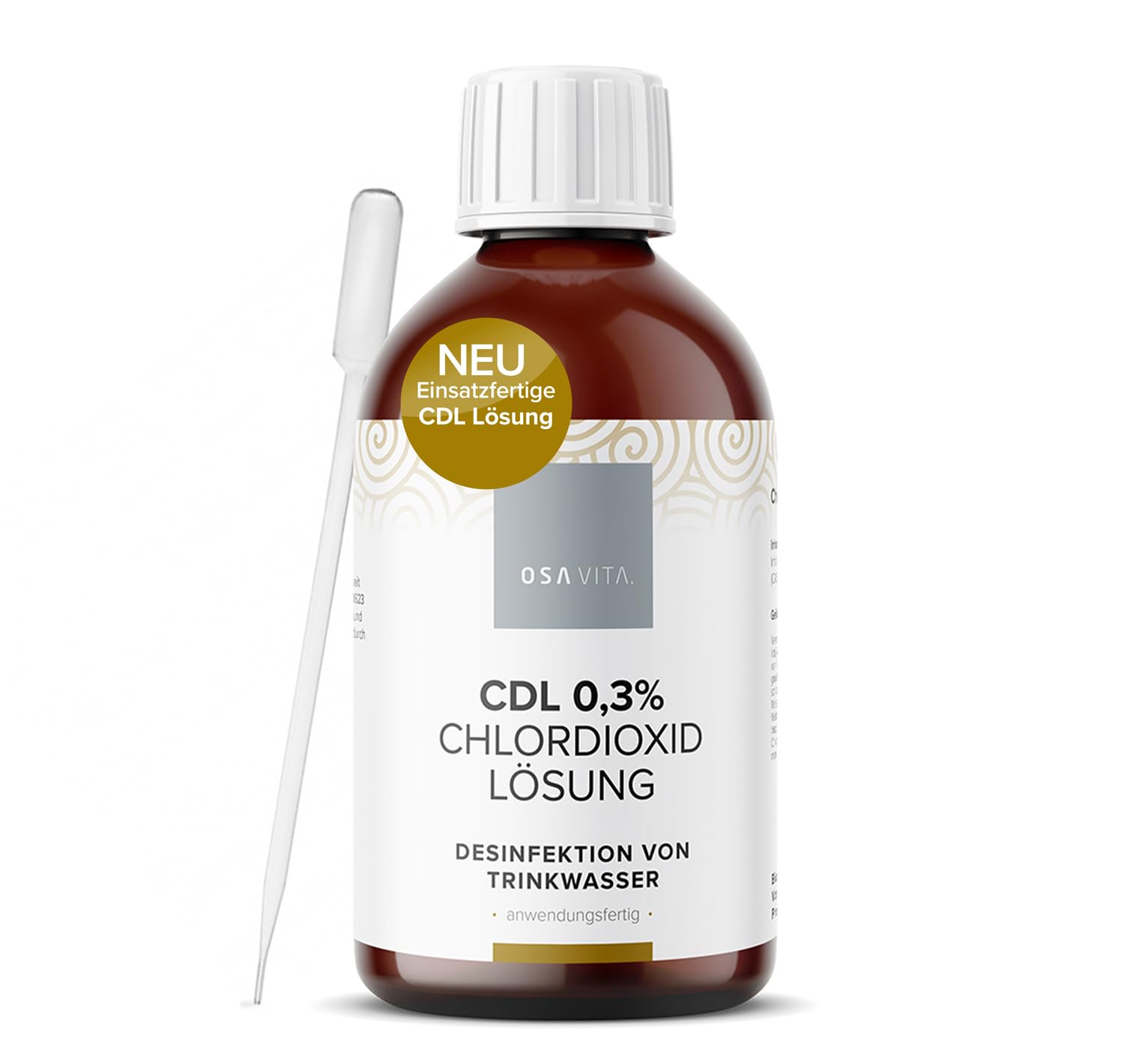 OSAVITA CDL 0,3% Chlordioxid Lösung einsatzfertig - Wirksamkeitstest nach EN1276 & EN13623 - Made in Germany (250 ml)
