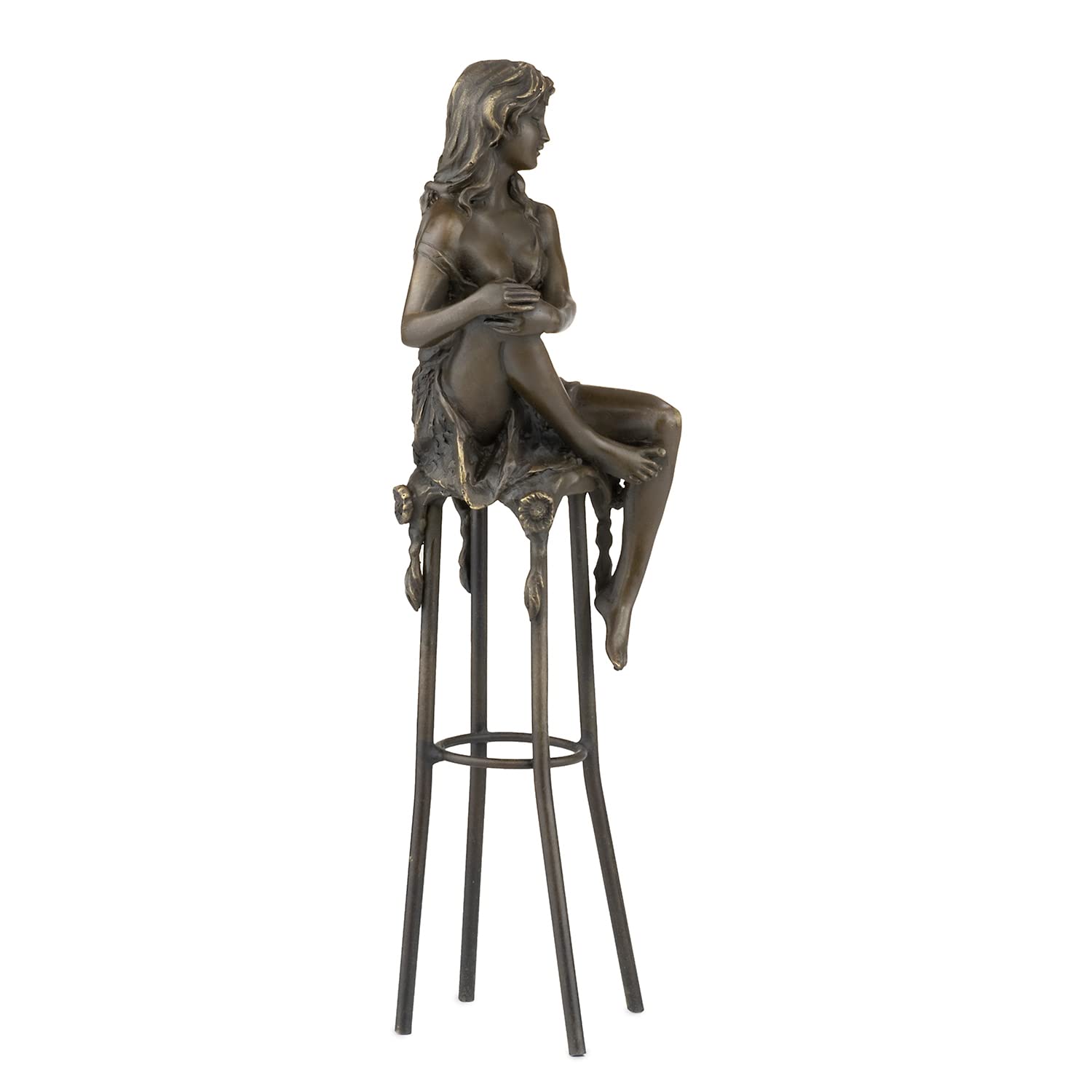 Moritz Bronze Frau auf Barhocker aufrecht 27,5 cm Akt Skulptur Deko Statue | Massive Handarbeit, sitzende Dame mit übereinandergeschlagenen Beinen, Frauenfigur, Wohndeko und Geschenk für Sie