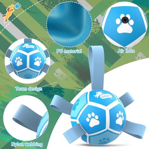 Image of QDAN Small Dog Balls, 5 Inch Dog Soccer Ball with Straps, Outdoor Dog Toys, Pet Training Soccer for Small Medium (5 Inch)
