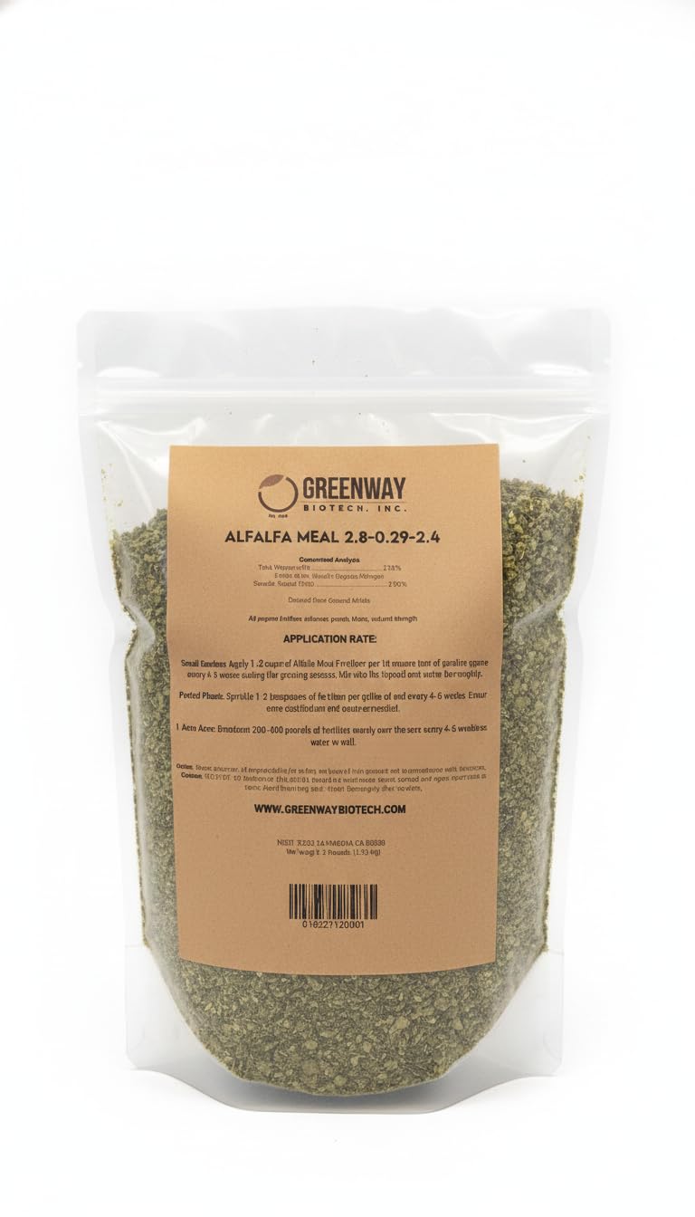 Greenway Biotech Alfalfa Meal 2.80-0.29-2.40- Rose, Flower, Plant & Vegetables Fertilizer with Essentials Minerals, & Nitrogen- Ideal for Alkaline Plants-3 Pounds