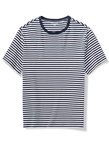 Amazon Essentials Men's Big & Tall Short-Sleeve Stripe Crew T-Shirt fit by DXL, Navy/White, 4XLT