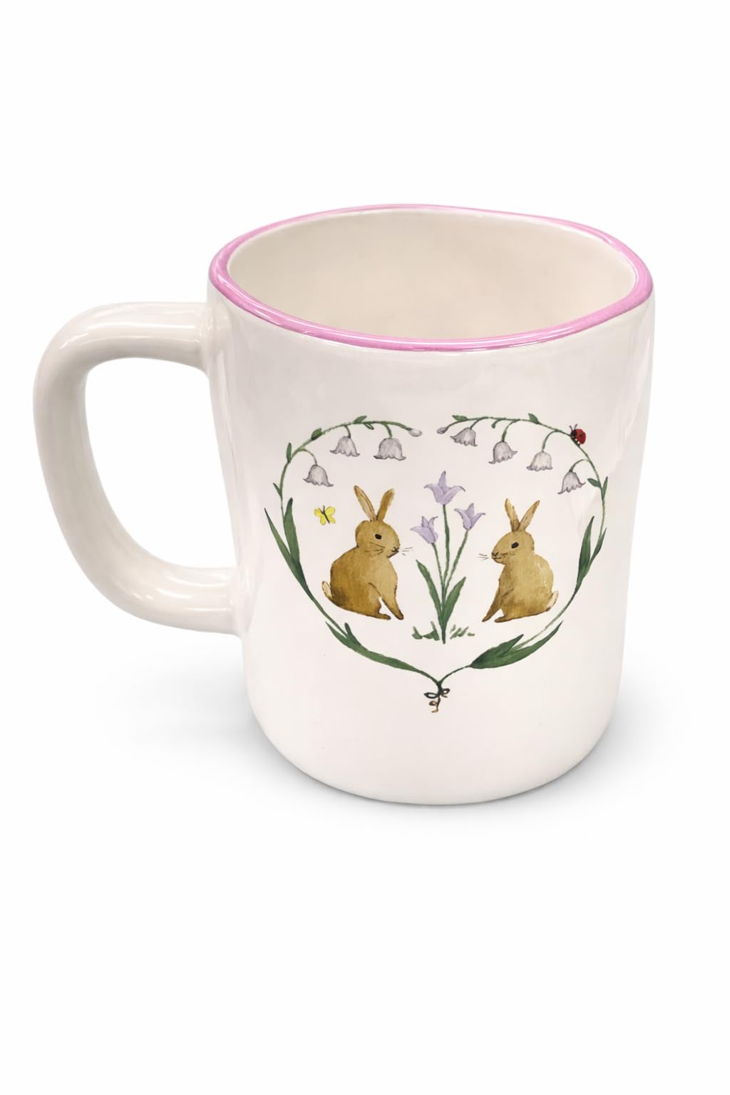 Rae Dunn Spring is in the Air Easter Coffee Mug with Bunnies, Purple Rim, Ceramic, 14oz