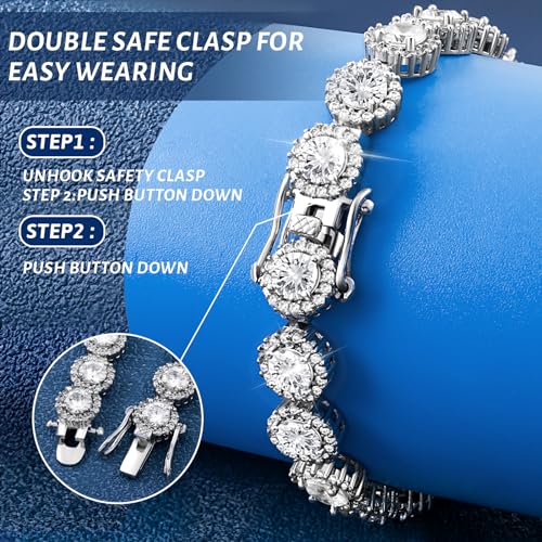 RINEY&KY Moissanite Tennis Bracelet - 5MM Moissanite Bracelets Men, Lab Diamond Bracelet for Women, 18k White Gold Tennis Bracelet, Sterling Silver Tennis Bracelet Bling Luxury Bracelet Jewelry Gift 12.72-15.26carats3
