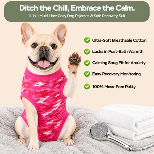 Image of PetWarm Dog Recovery Suit, Anti-Licking Pet Surgical Recovery Onesies Suit Surgery Suit for Dogs, Professional Pet Recovery Shirt Dog Abdominal Wounds Bandages, Camouflage Pattern, Pink, L