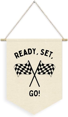 Decoración de habitación de coche de carreras para niños, banderín de lino, listo para colgar en la pared, decoración para habitación de coche,