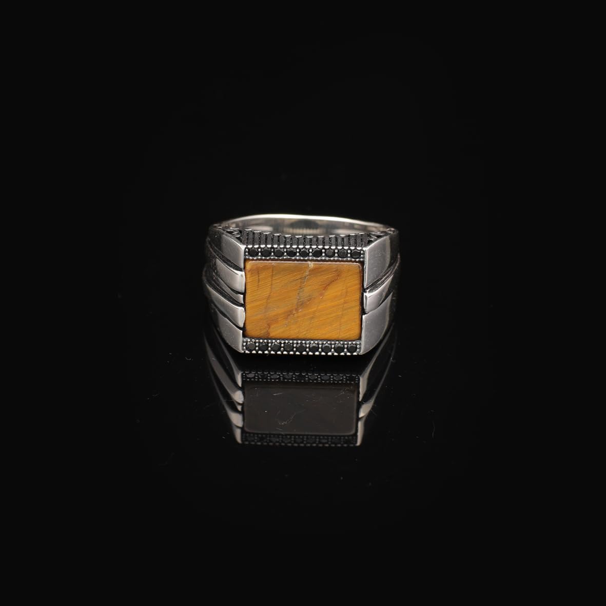 Bague de Fiançailles en Œil de Tigre pour Homme – Chevalière Gravée en Argent Sterling 925 avec Pierre Précieuse Poli – Bague Style Millésime Fait Main
