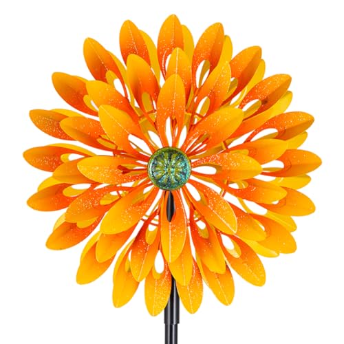 Image of VEWOGARDEN Sunflower Wind Spinner with 6 Blades, Metal Kinetic Wind Spinners Outdoor for Yard, Garden, Lawn Decorations