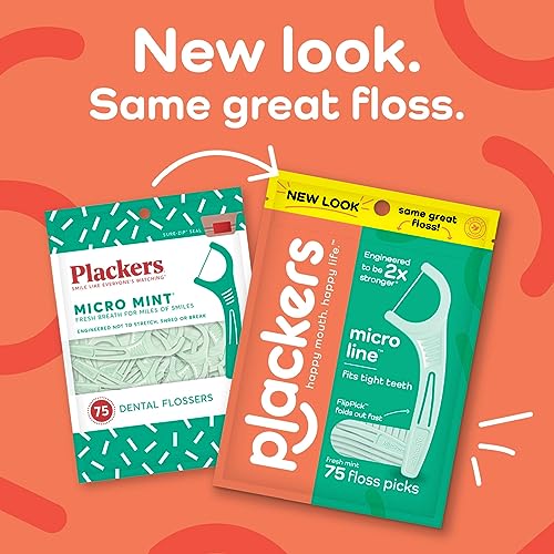 Image of Plackers Micro Line Dental Floss Picks, Fold-Out FlipPick, Tuffloss, Easy Storage with Sure-Zip Seal, Fresh Mint Flavor, 90 Count (6 Pack)
