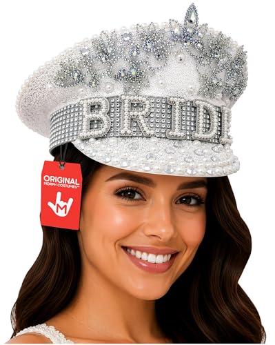 Morph Bride to Be Sequin Captain Hat White Bachelorette Party Hat with Veil Wedding Accessories Glitter Nautical Sailor Cap for Bridal Shower Beach Disco Theme Honeymoon Outfit