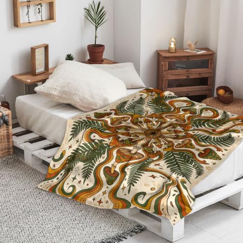 Jeté de lit molleton confortable motif champignons pour sofa et bureau - 5