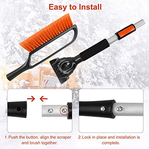 Seniny Car Ice Scraper with Brush, Extendable Snow Brush for Car, Detachable Car Snow Scraper and Brush with Foam Grip, Car Scraper Snow Brush for Trucks, Ice Scraper for Car - Thumbnail 5