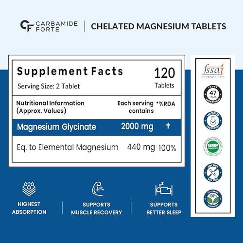 Carbamide Forte Chelated Magnesium Glycinate 2000mg Per Serving Supplement - 120 Veg Tablets - Image 3