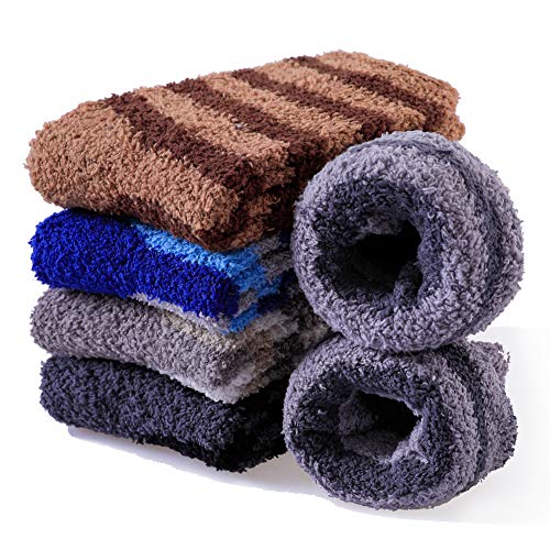 Image of FNOVCO Mens Fuzzy Socks - Soft Cozy Slipper Fluffy Winter Warm Microfiber Plush Sleeping Socks - 5 to 6 Pairs