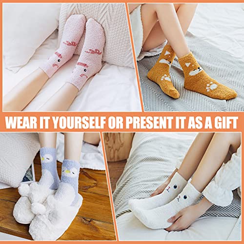 Womens Fuzzy Slipper Socks Animal Soft Warm Cute Microfiber Cozy Fluffy Winter Christmas Socks（5 Pairs Cute） #TOP1