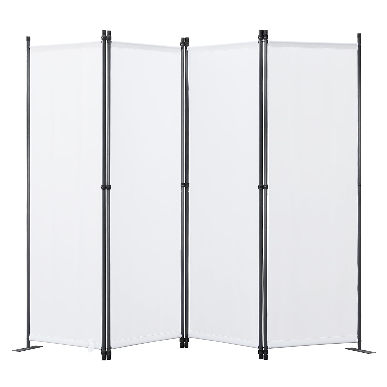 Angel Living 4 Panels Folding Room Divider, Privacy Screen Composed of Polyester Fabric and Sturdy Iron Frame, Freestanding Room Partitions for Office Bedroom Study 224 x 22 x 165cm (Natural)