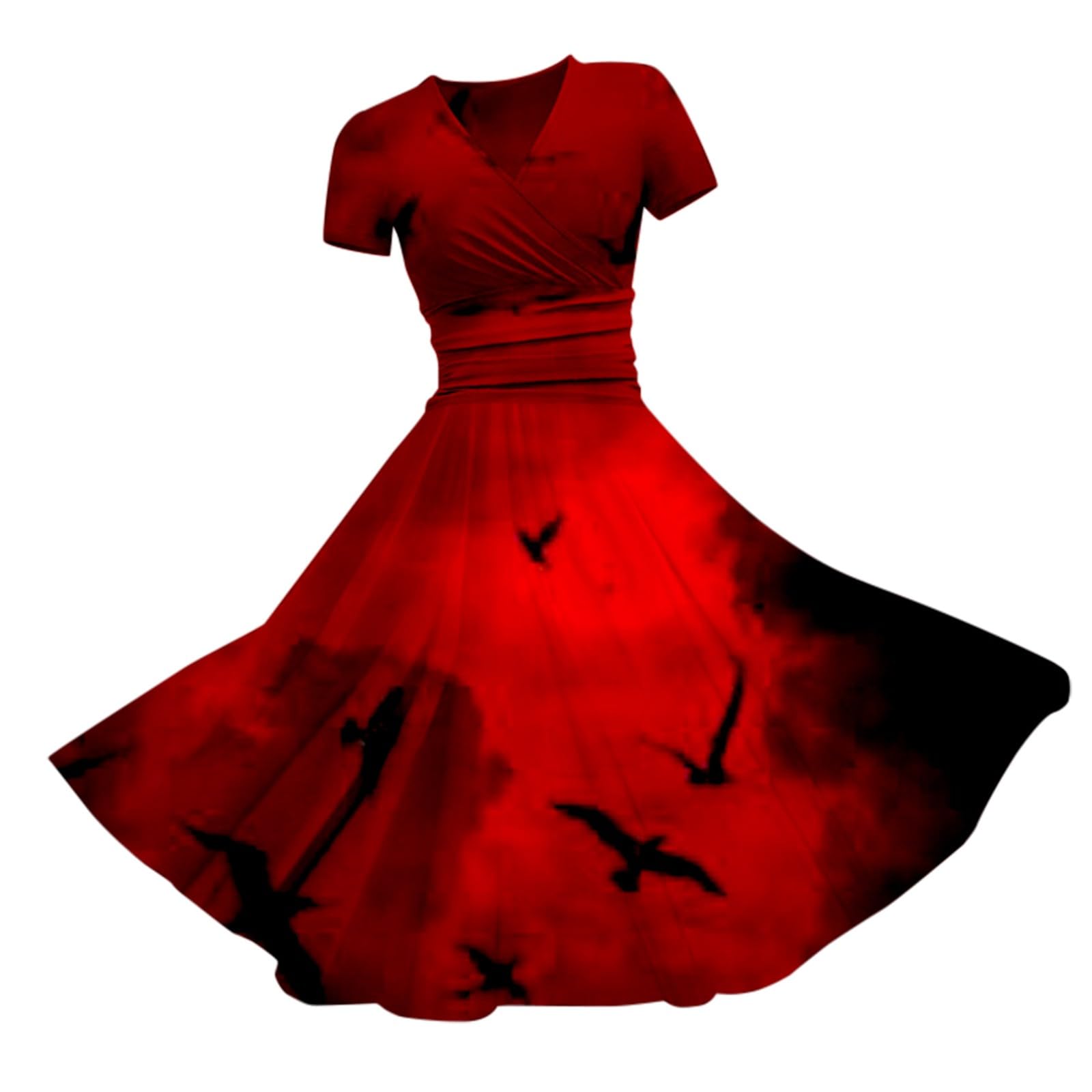 HUIFUAO Halloween Dresses for Women Scary Bloody Fancy Dress Plus Size Halloween Costumes V Neck Short Sleeve Party Evening Horror Festival Cosplay Outfits Clothes (Z15-Red, XXL)