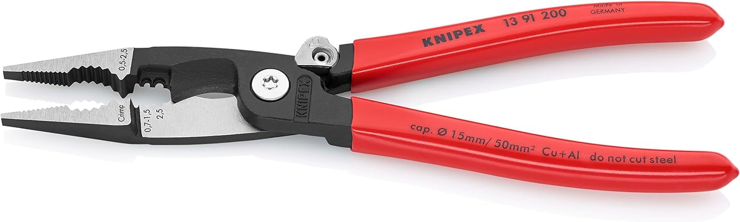 KNIPEX Alicate para instalaciones eléctricas con cartulinas autoservicio recubiertos de plástico 200 mm, 13 91 200 SB