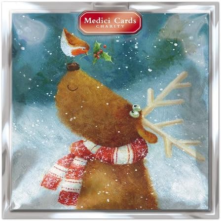 Medici Charity Christmas Cards (MED4692) Pack Of 8 Cards - Winter Friends - In aid of the following Charities: Marie Curie Cancer Care, Parkinsons, CLIC Sargent, Oxfam, Lifeboats, Macmillan