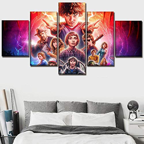 5 Leinwandbilder Rahmenlos Wandbilder Wohnkultur Leinwanddrucke TV-Serie Film Stranger Things Bild auf Leinwand Dekoartikel Drucke auf Leinwand