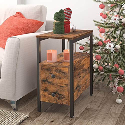 Hoobro End Table, Narrow Chairside Table With Drawer And Open Storage Shelf, Nightstand For Small Spaces, Stable And Sturdy Construction, Wood Look Accent Furniture, Rustic Brown And Black Bf548Bz01G2 #TOP7