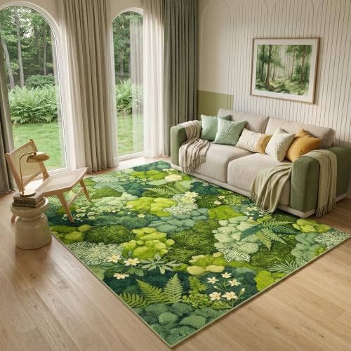 GraceSway 5x7 Moss Green Botanical Area Rug with Fern and Floral Print