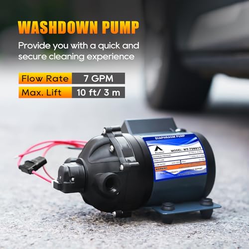 Image of 12V RV Water Pump, 7GPM 60 PSI Water Diaphragm Pump with 1 /2 inch FNPT, HY-70601T, with Filter and Adapter, Replacement EF7000-BOX Pump, for Agricultural Irrigation, RV, Marine Deck, Yacht