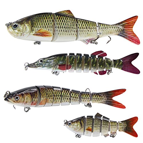 Assortiment de 4 leurres jerkbaits articulés avec 2 hameçons triples pour pêcher Le brochet, la Perche, la...