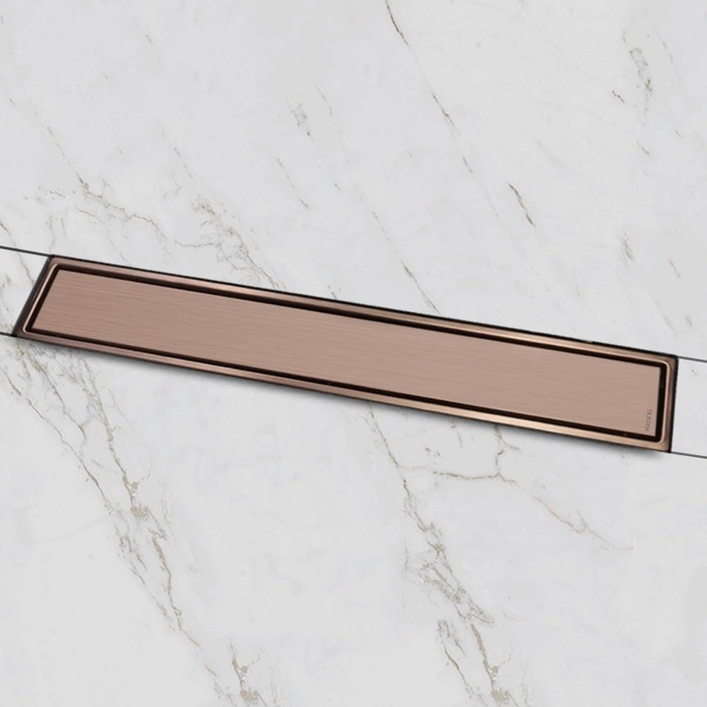 Desagüe Oculto para Suelo de baño, Color Oro Rosa Cepillado, con Tapa extraíble, Color Gris, Acero Inoxidable 304, 600 mm de Largo, Sello de Gravedad RG (RG Deep Seal)