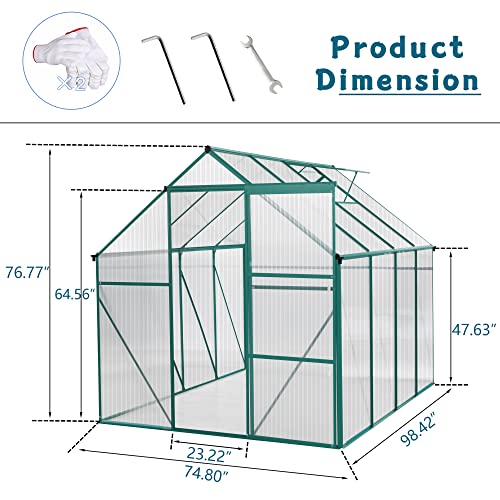 6 X 8Ft Outdoor Patio Greenhouse, Adjustable Roof Vent And Rain Gutter For Plants,Walk-In Polycarbonate Greenhouse, Garden Greenhouse For Flowers In Winter, Garden, Backyard（Green-6 X 8 Ft） #TOP1