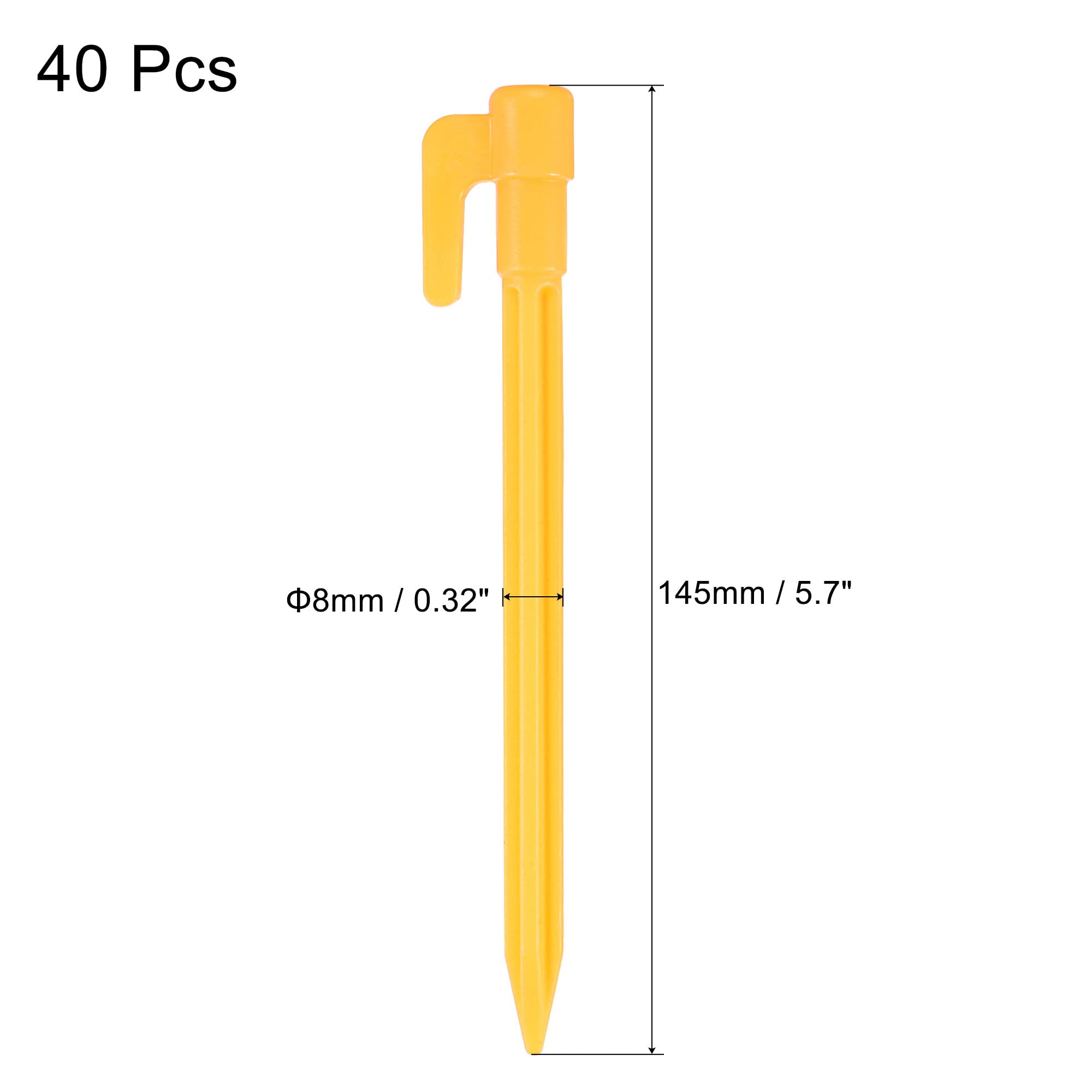 MECCANIXITY Tent Stakes Plastic Camping Ground Pegs with Hook 14.5cm/5.7 Inch for Canopy Tarp Picnic Blanket, Yellow Pack of 40