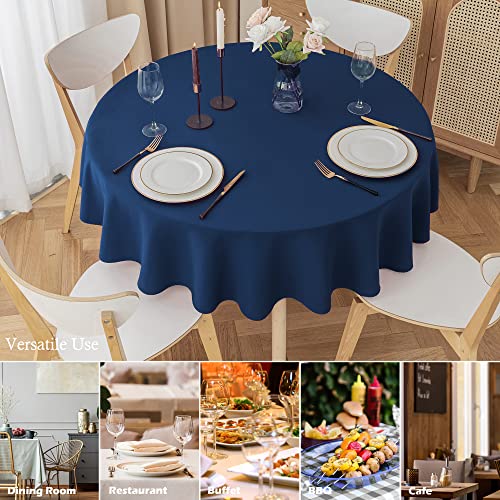 Qidordour Round Tablecloth, 60 Inch Dia, 210Gsm Polyester Table Cloth, Water Resistant Spill Proof Table Cover For Wedding Party Birthday Christmas Farmhouse Cafe Hotel Tabletop Decor, Navy Blue #TOP7