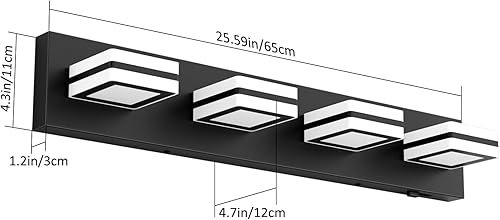 Miniatura 5 de Ralbay - Luces de tocador de baño de 5 temperaturas de color ajustables, negras, 4 luces, acrílicas, modernas, LED, mate, accesorios de iluminación