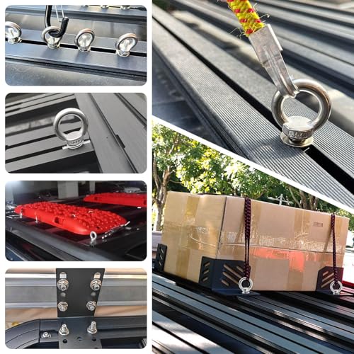 Image of 6pcs T Track Mount Tie Down Anchor Kit M6 for Roof Rack 304 Stainless Steel with Nuts & Lifting Eye Bolts for 4WD Awnings & Accessories