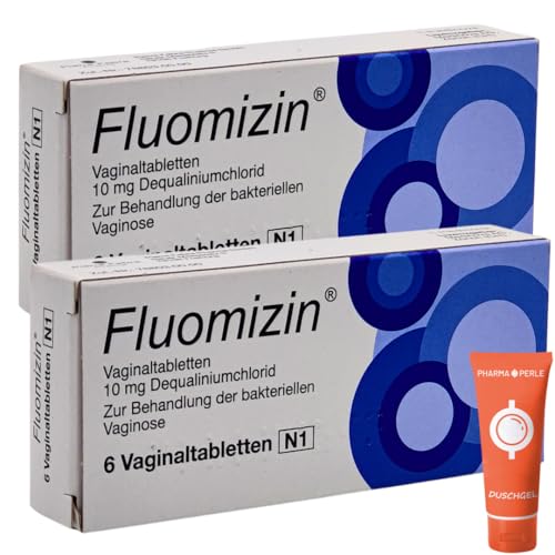 Fluomizin Vaginaltabletten 2 x 6 Stück Antiseptikum zur lokalen Anwendung bei bakterieller Vaginose Sparset mit Pharma Perle Duschgel
