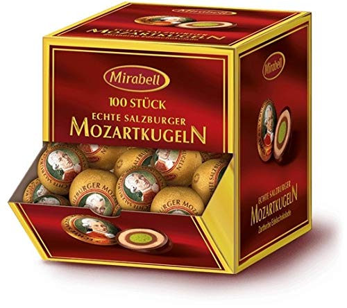 Mirabell Praline - Bolas de Mozart, color crema de turrón y mazapán, caja dispensadora (100 unidades)