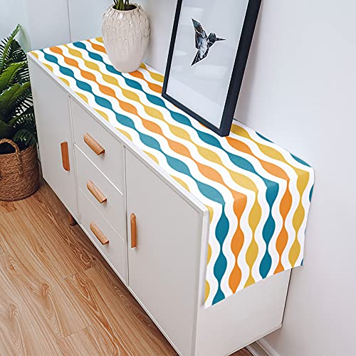 Orange Yellow Turquoise Coffee Table Runner 90 Inches Long For Kitchen Dining Table Mid Century Geometric Stripes Coffee Table Runner Cotton Linen Farmhouse Table Runner For Wedding/Graduation/Party #TOP3