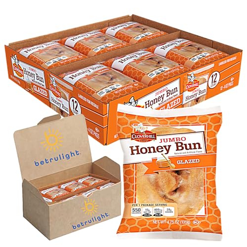 Honey Buns | Jumbo Glazed Honey Bun | Natural and Artificial Flavor | Individually Wrapped Ready To Eat Snack | 4 oz Snacks Pack | Pack of 12 | Packaged in a Signature BETRULIGHT Branded Box