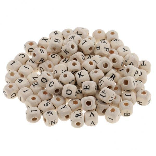 SNAPPSY 5x100 Pieces Wooden Alphabet Letters Cube Beads Jewelry Making 10mm White-image-28