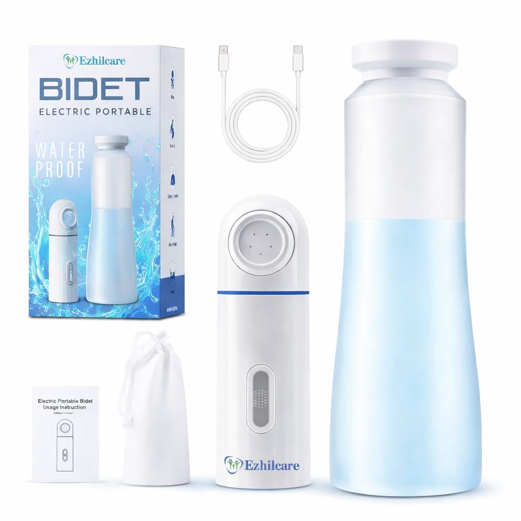 Ezhilcare Portable Jet Spray for Toilet for Travel | Compact & Lightweight Bidet Spray for Toilet | Jet Spray Portable | USB Rechargeable with 350ml Capacity Bottle