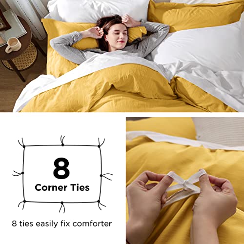 Image of Bedsure Mustard Yellow Duvet Cover Twin /Twin XL Size - 2 Pieces Prewashed Cotton-Like Extra Soft Bedding Set, Includes 1 Twin Duvet Cover 68x90 Inches with Zipper Closure & 1 Pillow Sham, No Comforter