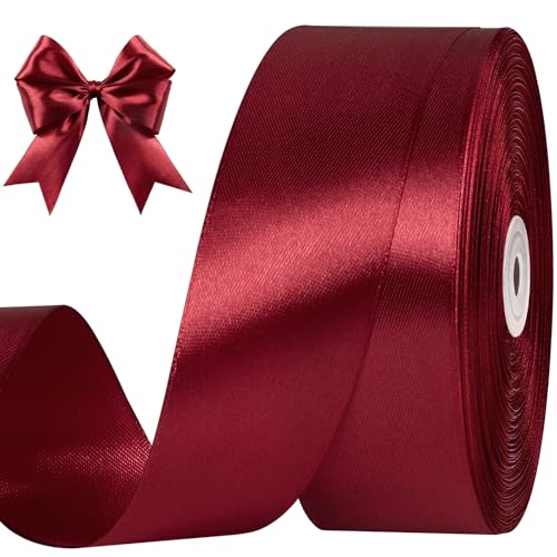 CLUEWR Dark Wine Red Satin Ribbon 1-1/2 Inches 100 Yards