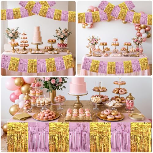Image of BEISHIDA 3 Pack Pink Gold Foil Fringe Garland 30ft Wall Tinsel Banner