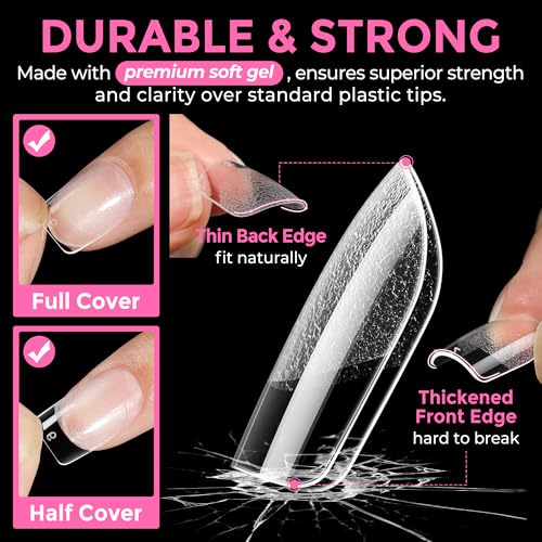 Image of UNA GELLA Extra Short Square Nail Tips XS 216pcs Pre-shape Extra Short Square Press on Nails Gel Tips Full Cover Acrylic Nails False Nails For DIY Salon 12 Sizes