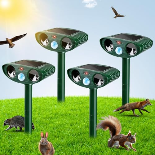 Gebatule 4 Pack Ultrasonic Solar Animal Repellent Cat Repellent Outdoor Deer Repellent Devices with Motion Sensor Cat Deer Deterrent to Repel Squirrel Dog Rabbit Raccoon Repellent for Yard Lawn