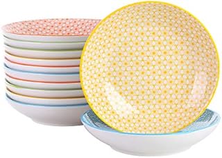 vancasso Natsuki Talerz do zupy 21,5 cm, 12 sztuk, wzorzysty, japoński, wielokolorowy, porcelanowy zestaw serwisowy do zupy (21,5 x 21,5 x 4,5 cm)
