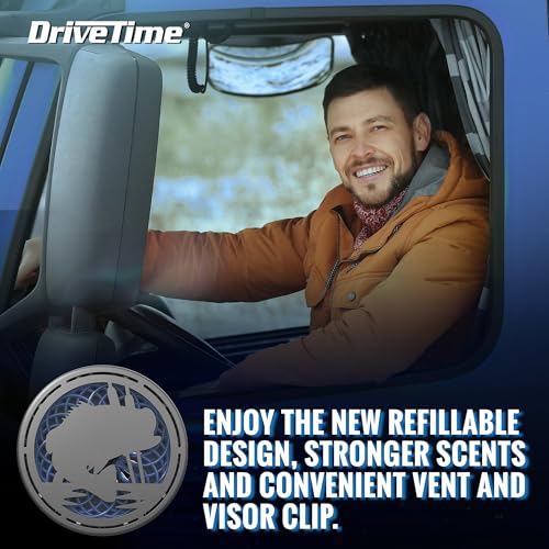 Image of Drive Time Truck Puck Watermint Fragrancee Car Air Freshener - Long-Lasting Car Deodorizer, Refillable Vent & Visor Clip Auto Air Freshener for Car, Truck & SUV, Premium Fragrance, Pack of 3
