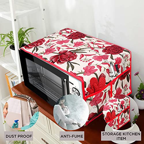 Image of Polyester 3-Layered Microwave Oven Top Cover With 4 Utility Pockets Suitable for Upto 30 Liter (Red,36x14 In)