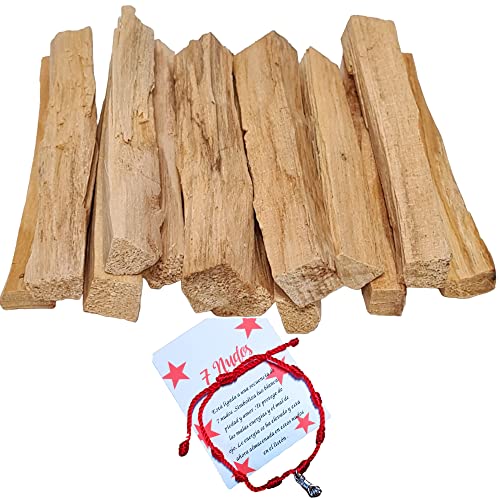 Palo Santo para Quemar Incienso Natural - Palo Santo 100gr Madera Sagrada Corte Artesanal + Pulsera 7 Nudos roja - Limpia, purifica y aleja energías negativas