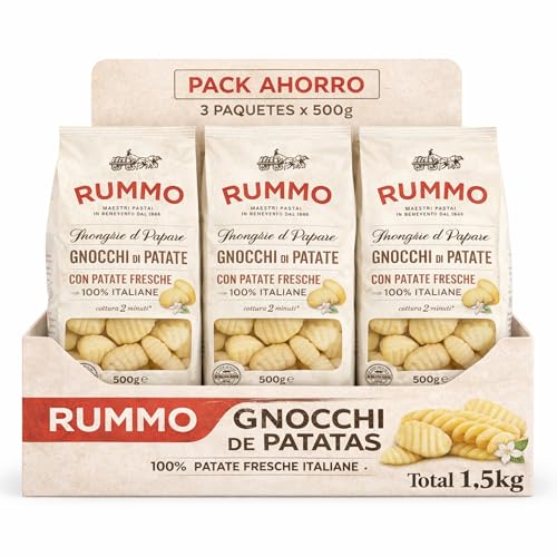 Gnocchi Rummo de Patatas 80%, ñoquis de patatas Italiana, Pasta Italiana, Tiempo de cocción 2 minutos, Contiene gluten, Puede contener trazas de soja, 3 Paquete de 500 gr