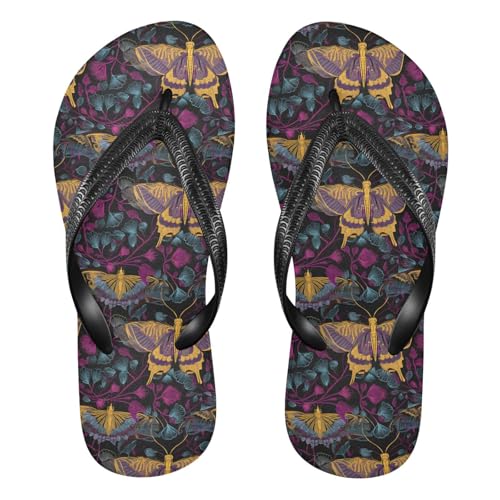 ALAZA Retro Butterfly Moths Flip Flops for Women Fashion Beach Slippers Comfort Mens Flip Flops Non-Slip Rubber Shower Slippers Sandal for Hotel Travel Sport,XS